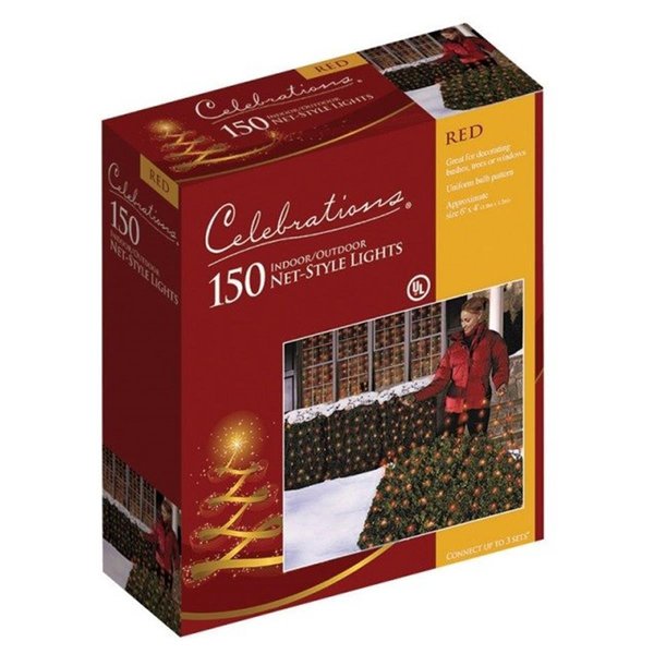 Celebrations 48953-71 150 Red Commercial Net Lights 4 x 6 ft. CE9772
